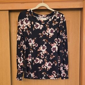 Maurices Navy Floral Long-Sleeve Soft Top